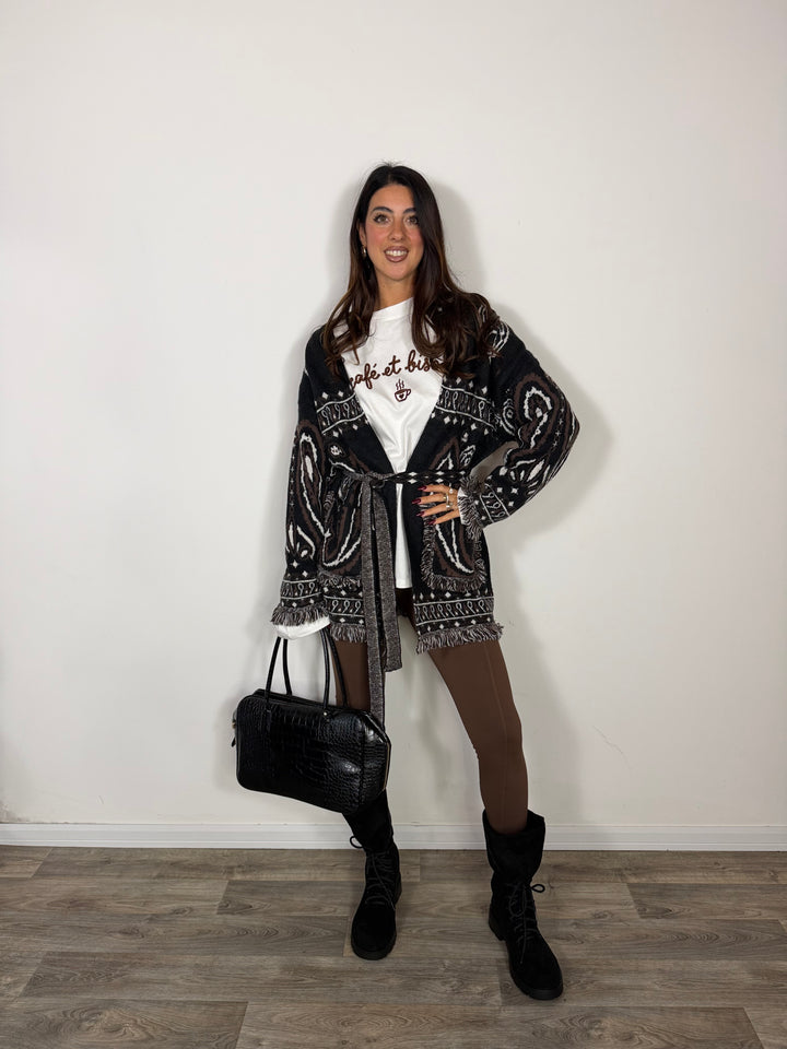 Maxi Cardigan Bandana Nero