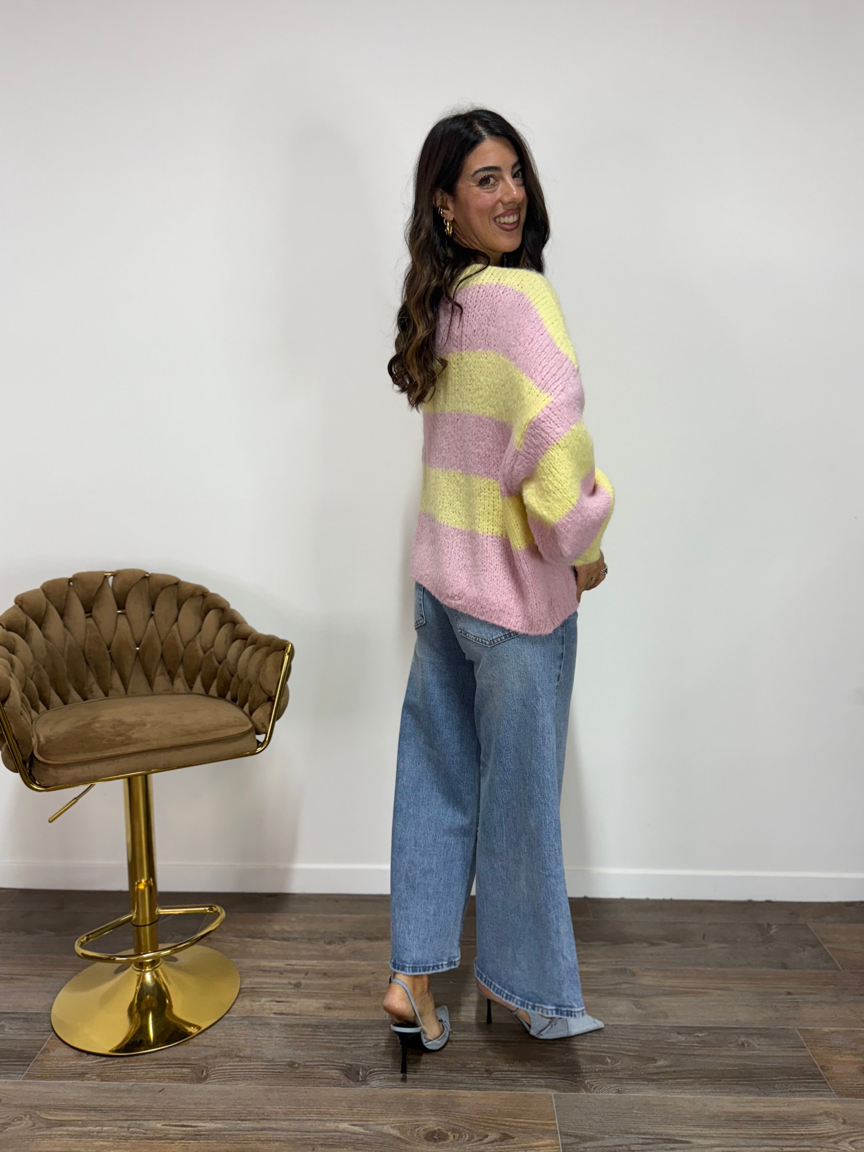 Cardigan Fiocco Giallo/Rosa