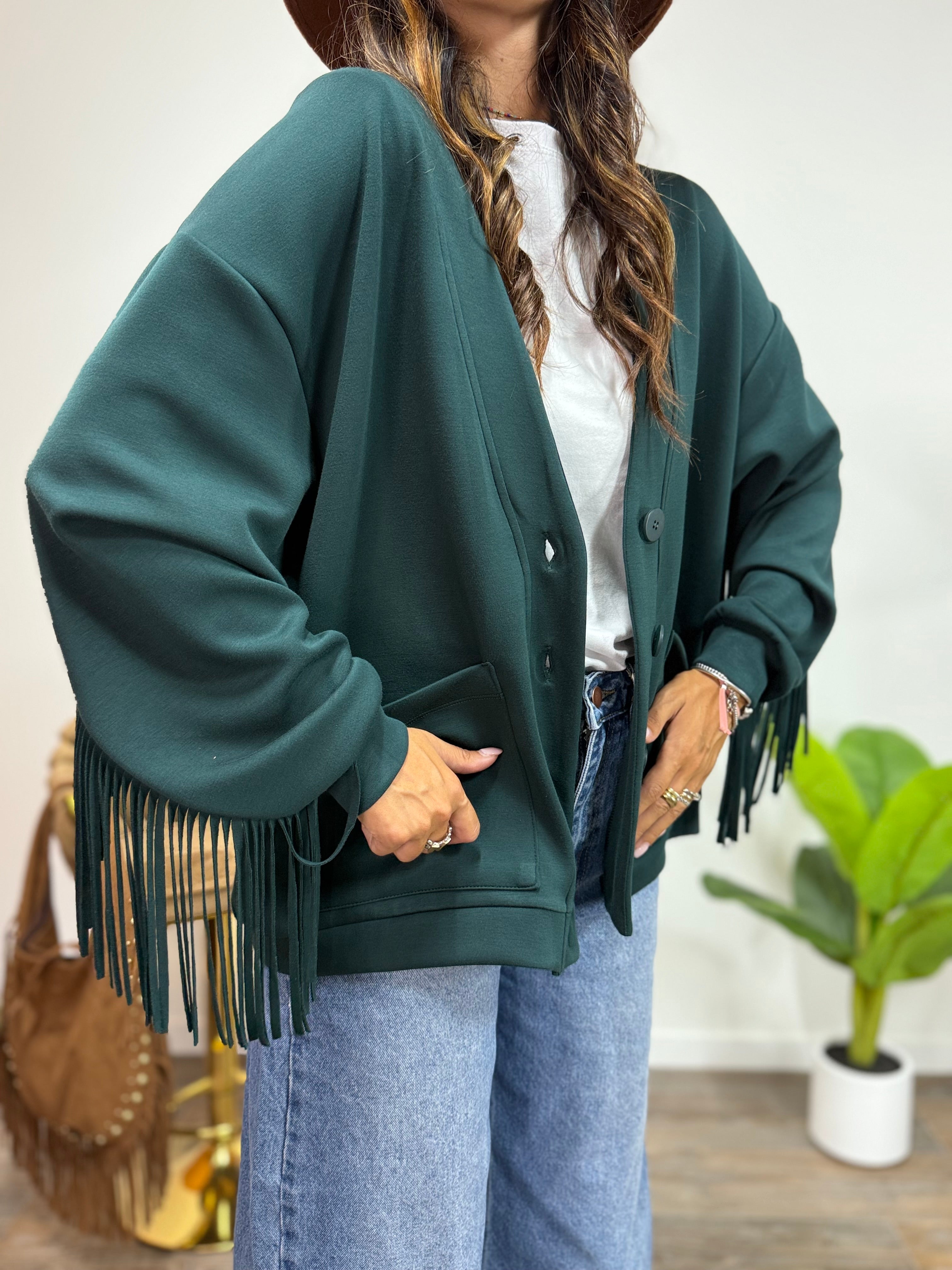 Cardigan Pocket Frange LUMINA Petrolio