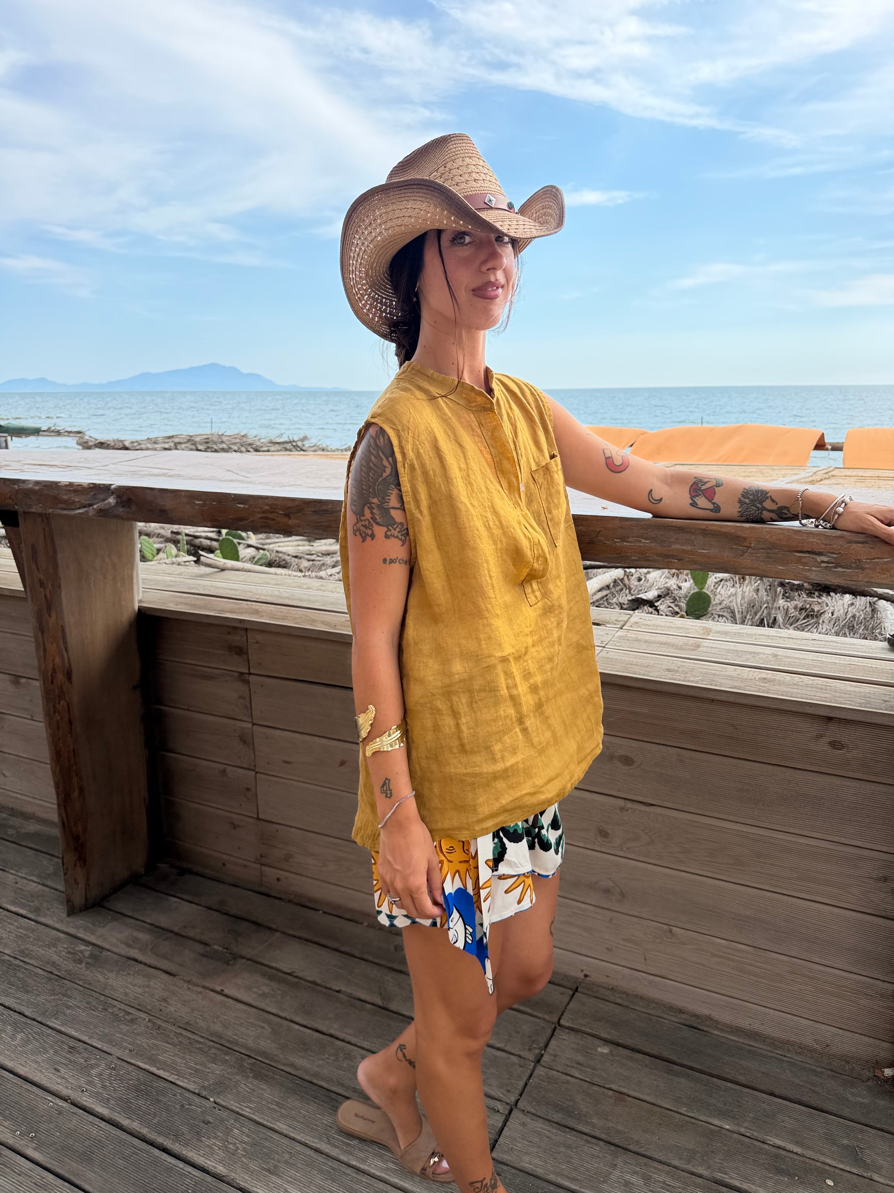 Blusa Puro Lino Senape