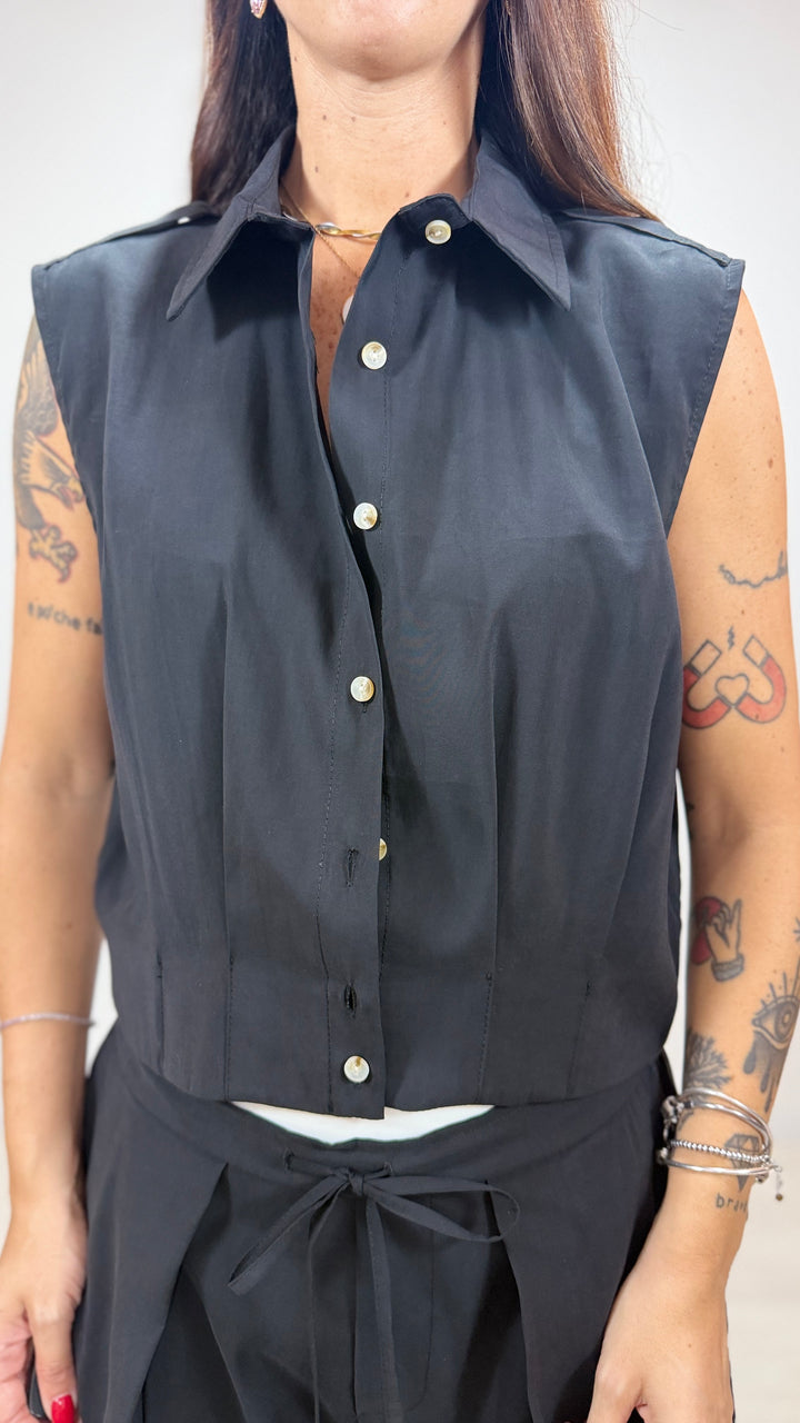 Gilet Cropped Yulia LUMINA Nero