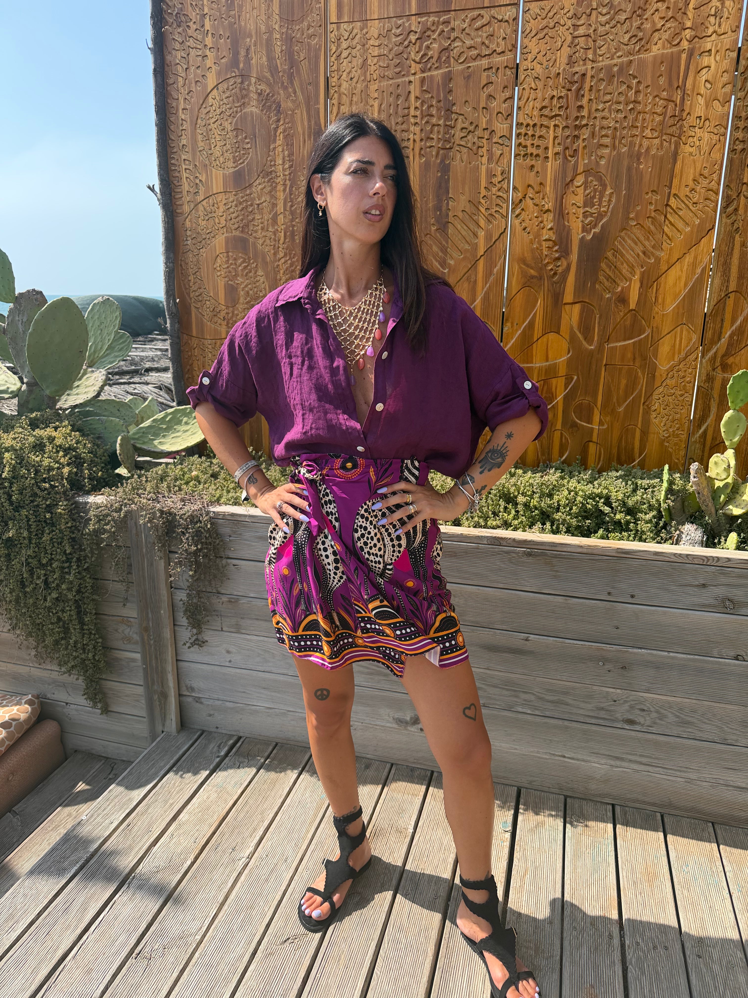 Maxi Camicia Puro Lino Magenta