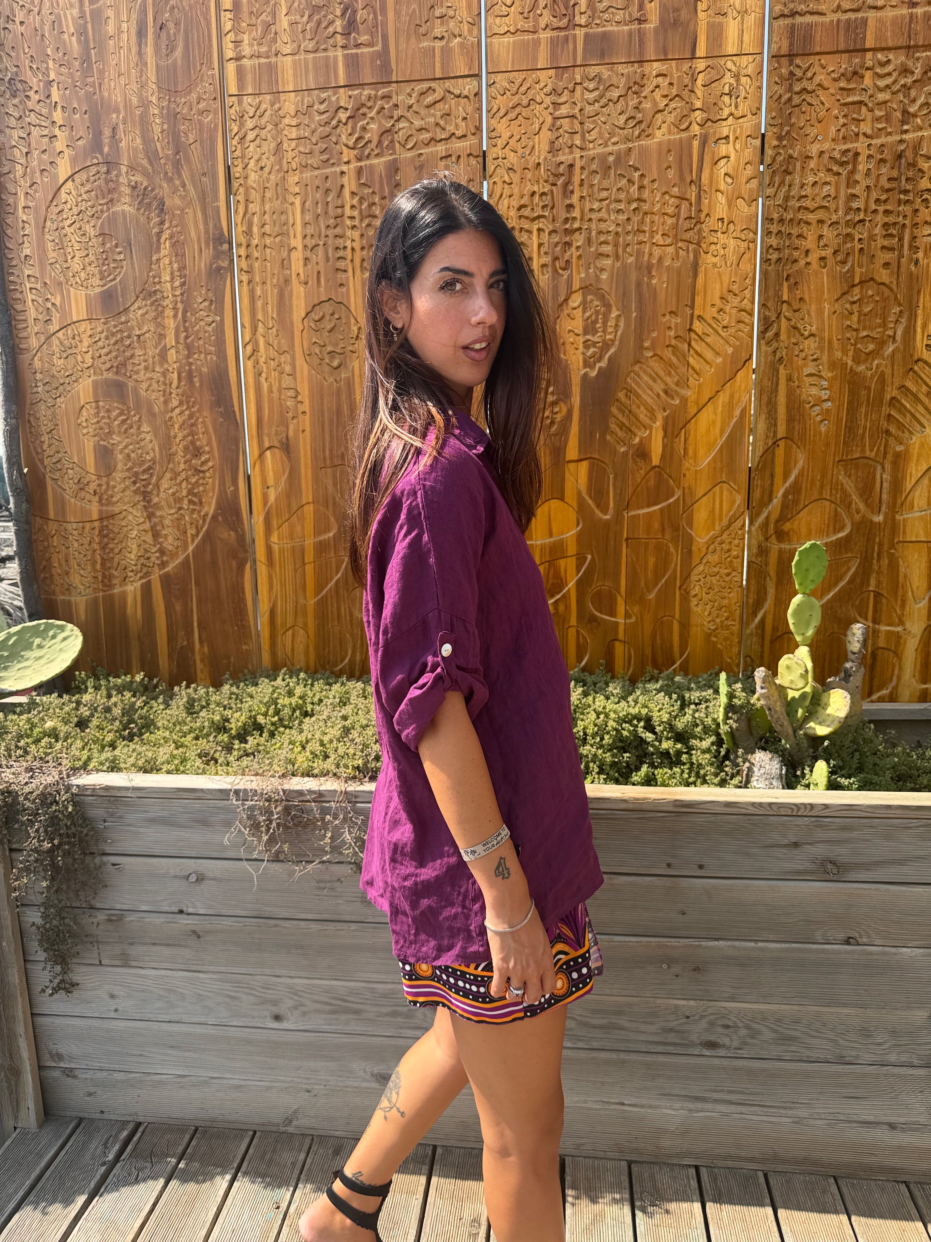 Maxi Camicia Puro Lino Magenta