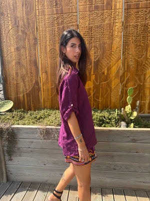 Maxi Camicia Puro Lino Magenta