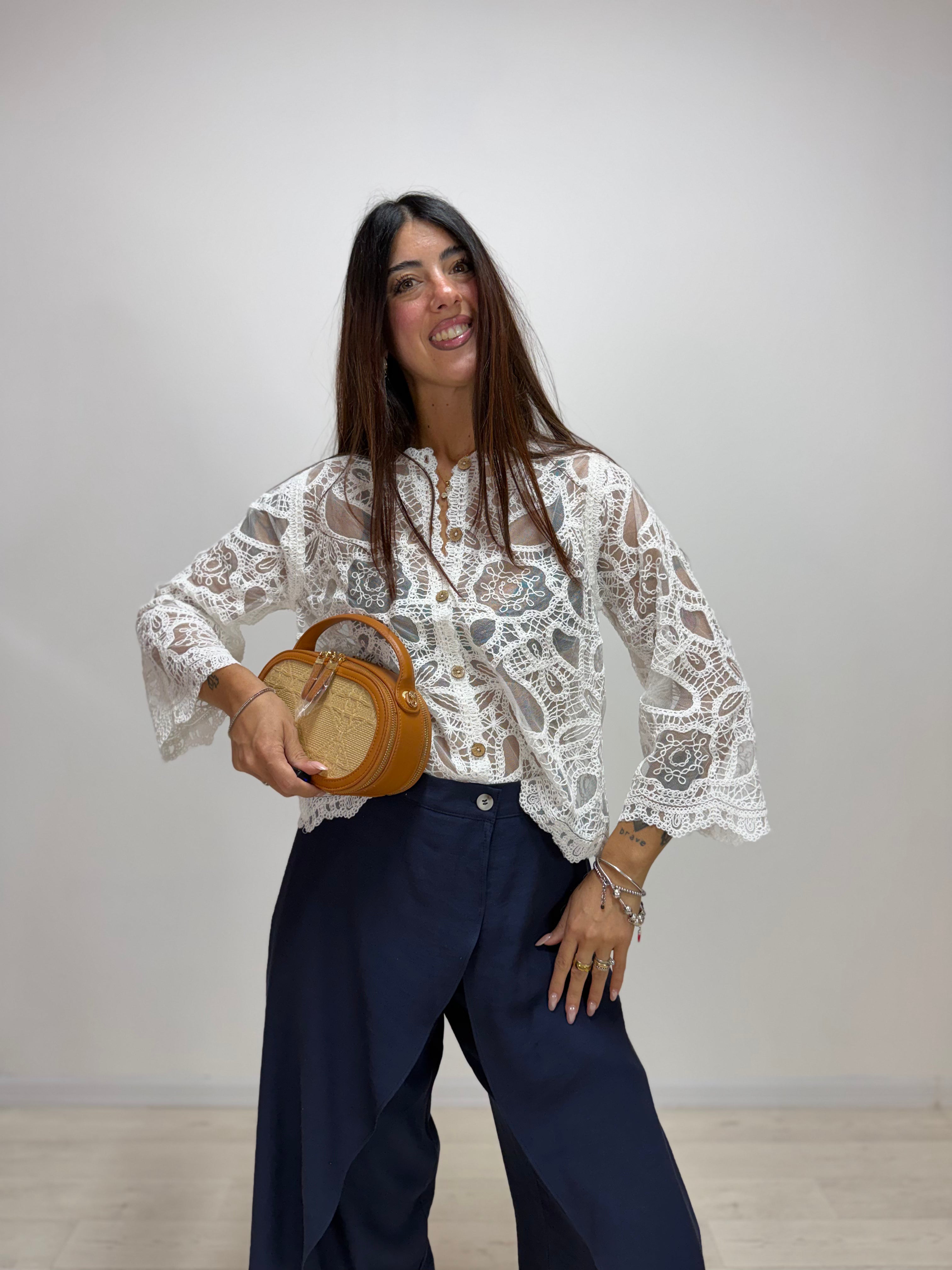 Cardigan Velato Macramè Bianco