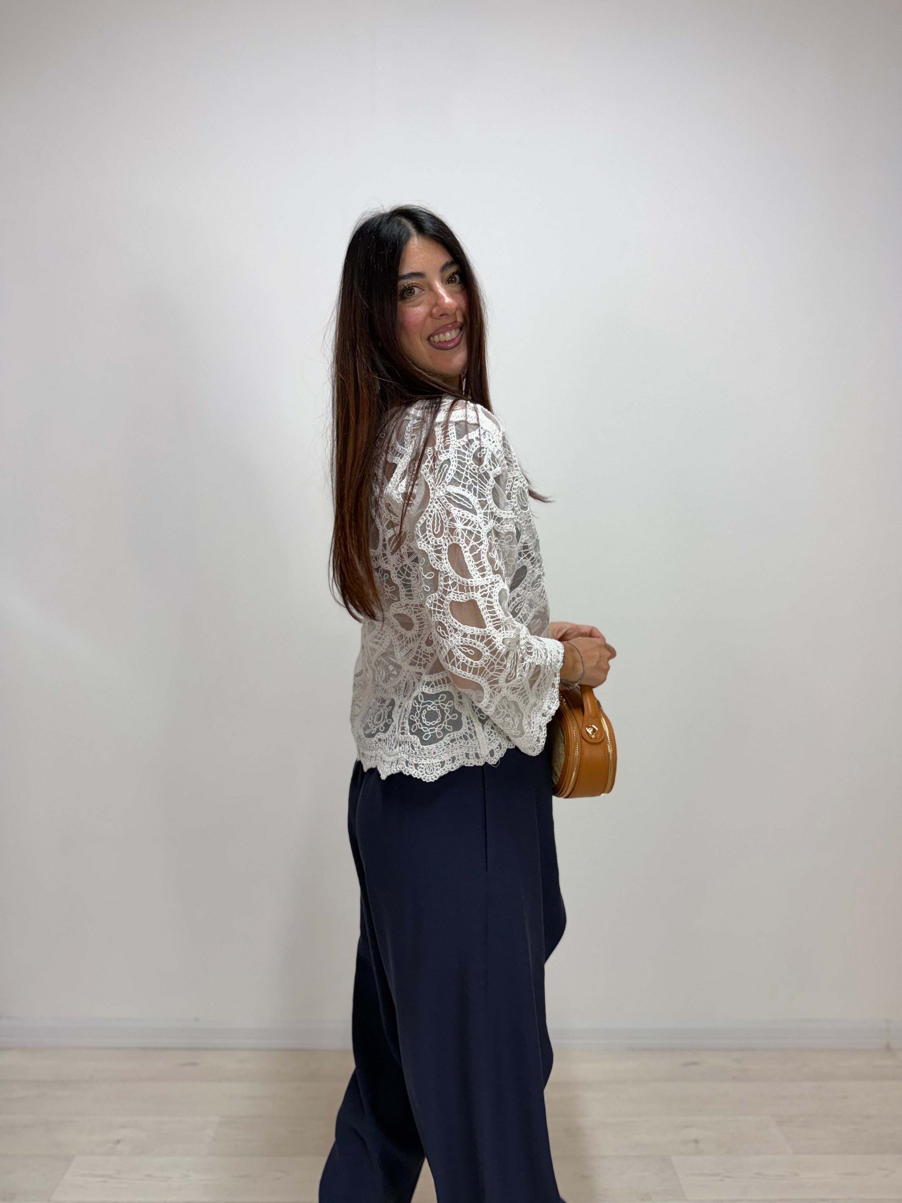 Cardigan Velato Macramè Bianco