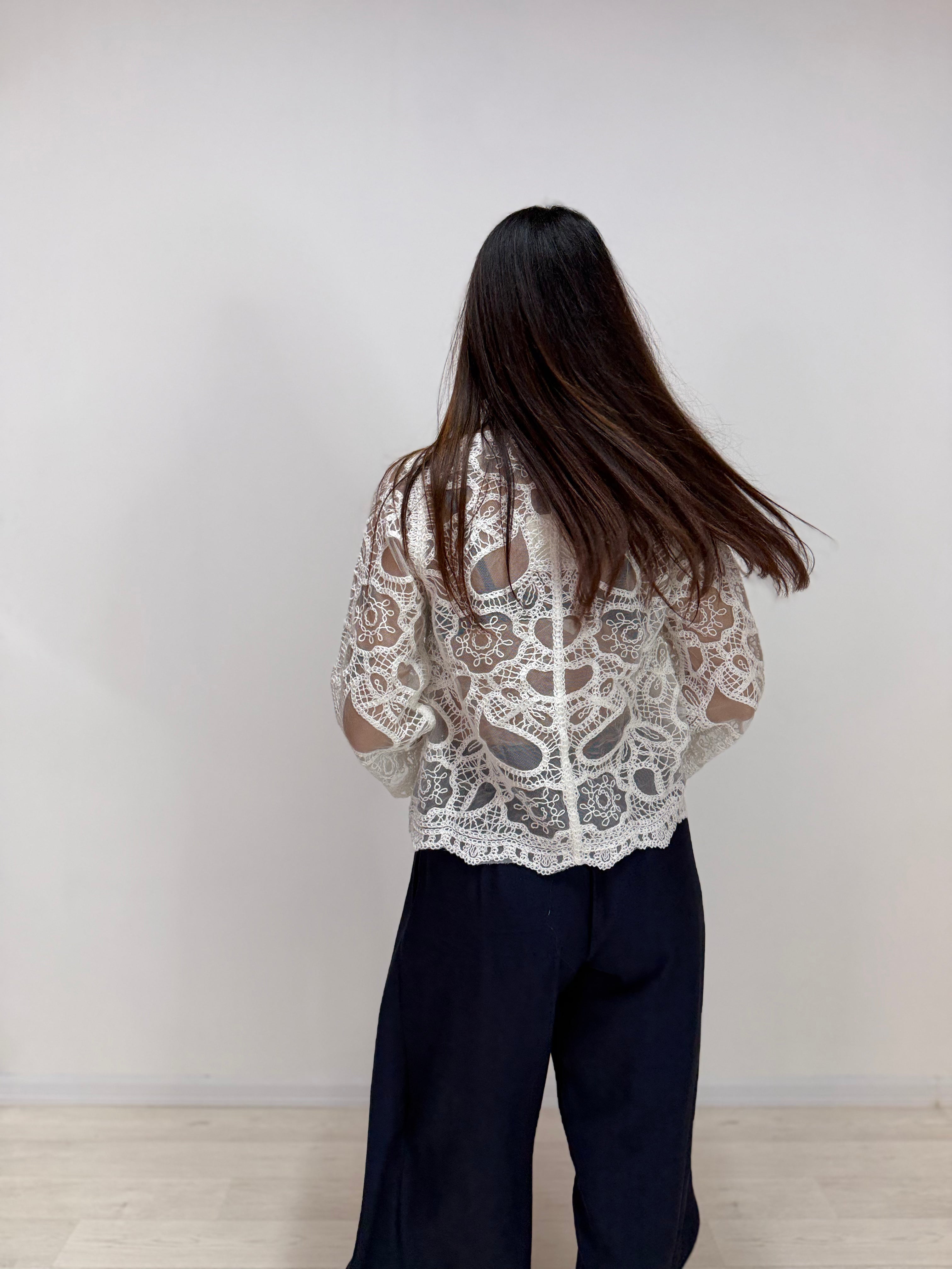 Cardigan Velato Macramè Bianco